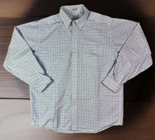 Vtg. L.L. Bean Shirt Men's 16 White Blue Lined Check Long Sleeve Button Down