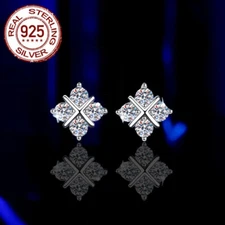 Women 925 Sterling Silver Cross Round Cubic Zirconia Stud Earrings Party Jewelry