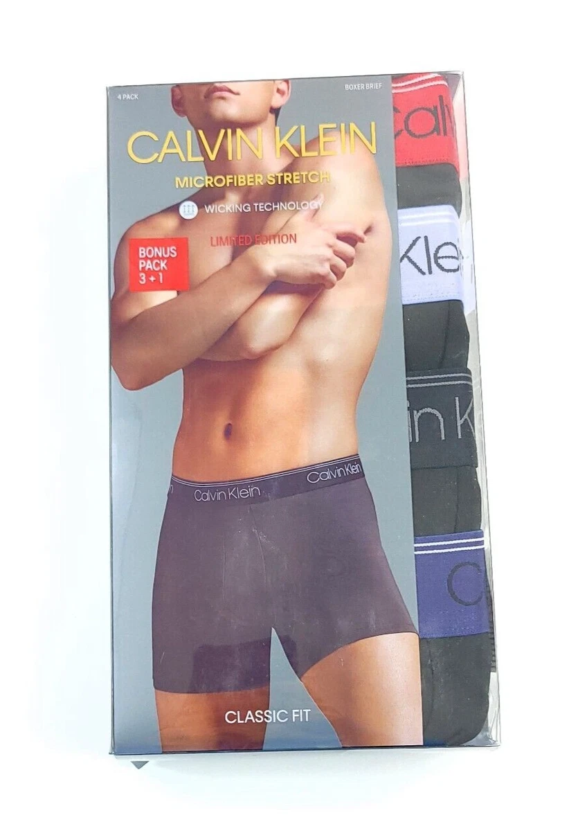 Calvin Klein 4-Pack Black Microfiber Stretch Boxer Briefs Mens Size Medium  CK