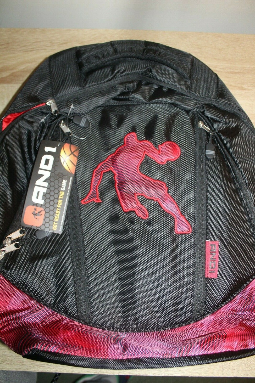 AND1 Black/Red Basketball Backpack Supports Up To 50lbs Laptop Sleeve 4 Book Bag