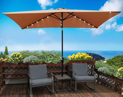 10x6.5ft Rectangular Patio Solar LED Umbrella with Crank & Push Button Tilt - Picture 5 of 6