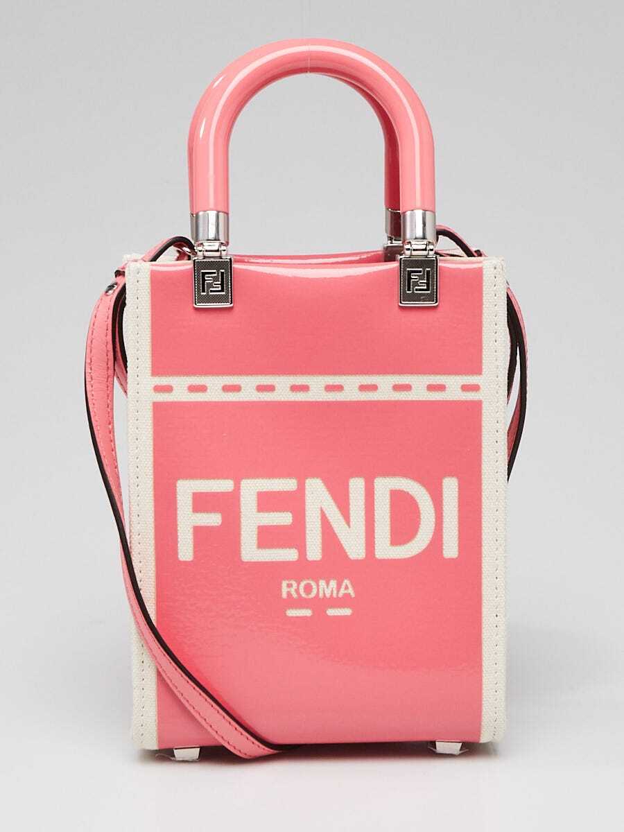 Patent Leather×Canvas ☆FENDI☆ Mini SUNSHINE 2wayバッグ♪ Fendi Beige/Pink Patent Leather and Canvas Sunshine Mini