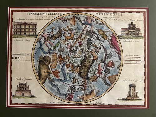Antique 1790 Southern Celestial Planisphere Map By Cassini Hand Colored Repro