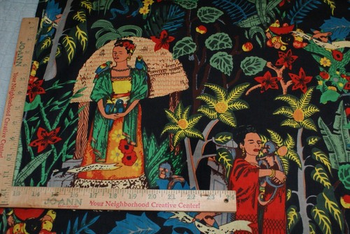 Frida Kahlo Inspired Native Costume Black Background Cotton Fabric1 Yd +8 X 45 W - 第 2/3 張圖片