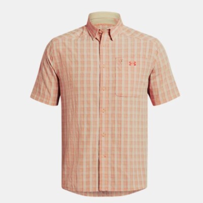 Under Armour Men Drift Tide Plaid Short Sleeve Sandstorm XL