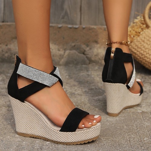 Fish Mouth High Wedges Sandals With Rhinestone Design Fashion Summer Platform - Picture 8 of 23