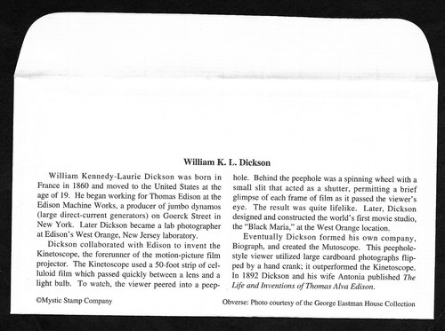 #3064 32c Communication Pioneer -William Dickson-Motion Pictures - Mystic FDC - Picture 2 of 2