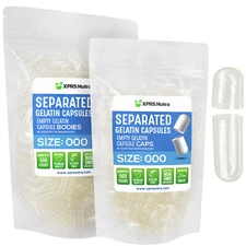 Size 000 Separated Clear Empty Gelatin Capsules Gelcaps Kosher Caps Pills