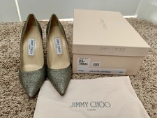 NIB JIMMY CHOO ABEL LAME GLITTER POINTY TOE PUMPS, GOLD BRONZE 36 1/2