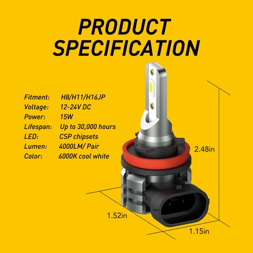 AUXITO H11 H8 H9 LED Bulbs 6000K White Super Bright Fog Light DRL High Power L3 - Picture 8 of 12