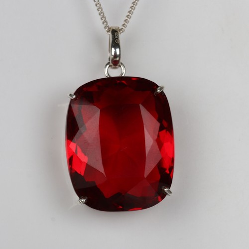 Colgante de plata de ley 925 con forma de cojín de 80 quilates de topacio rojo creado en laboratorio para oficina - Imagen 7 de 7