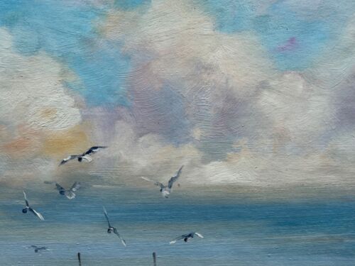 Beach, Ocean, Boats, Original oil painting by Jason, 24 x 48 inches - Picture 5 of 7