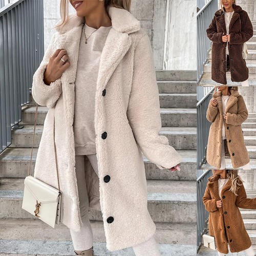 Femme ours en peluche moelleux veste longue manteau hiver polaire chaude vêtements de dessus C8 - Photo 1 sur 16