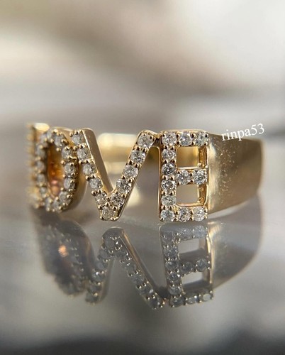 Initial Letter "LOVE" D/VVS Tester Passing Moissanite Women's Ring Real 925 SS - Picture 5 of 8