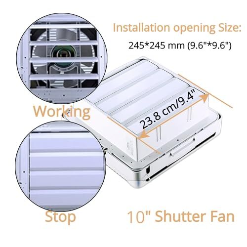 10 Inch Window Shutter Exhaust Fan with Reversible Airflow, 297CFM 30W Wall-M... - Picture 3 of 7