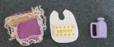 VTG 5-SIES 5SIES Fivesies TYCO QUINTS DOLL Baby DENISE BIB BOTTLE, PURPLE ?
