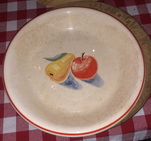 Plato de pastel de cerámica de manzana y pera Harker vintage de 10 pulgadas usado y querido - Imagen 2 de 6