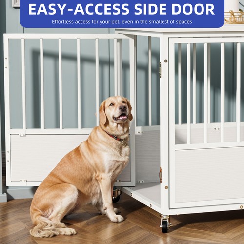 Double Doors Dog Crate Furniture Heavy Duty Metal 38" Bunny Cage w/ Wheels - Picture 5 of 11