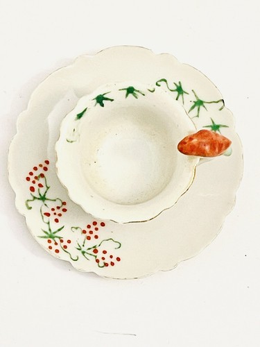 Mini taza de té y platillo miniatura vintage naranja loro pájaro mango dorado floral - Imagen 4 de 8