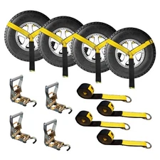 USA 4 Set 2" x 10' Lasso Wheel Lift Strap Ratchet w/ J Finger Hook Towing Yellow