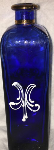Vintage Bohemian HandPainted Blue/Gold Bottle No Topper - Picture 8 of 10