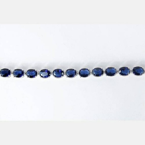 WHITE GOLD FINISH Created Diamond Blue Sapphire Classic Oval Cut Necklace - Picture 2 of 5