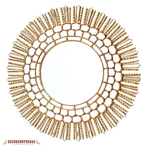 Handmade Large Gold Leaf Sunburst wall Mirror 31.5" for room decor, living room - Picture 2 of 5