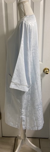 Miss Elaine Blue Med 3/4 sleeve button up Floral embroidered floral neck Robe. - Picture 5 of 8