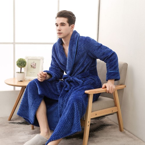 Herren Langer Fleece Morgenmantel Langarm Weich Warm Flauschig Gürtel Bademantel mit Taschen - Bild 20 von 48
