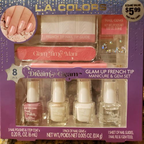 LA Colors 8 Pc Glam Up French Tip Manicure and Gem Set Nail Polish File Top Coat - Picture 3 of 3