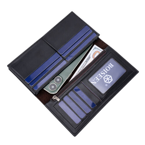 RFID Bloking Clutch Bag Leather Wallet Foldable Business Handbag ID Card Purse - Picture 24 of 30