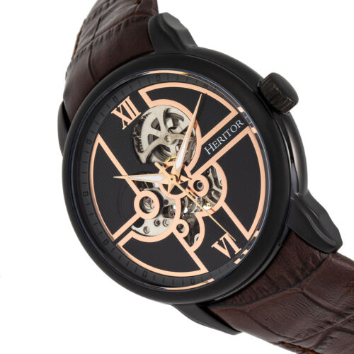 Heritor Automatic Sanford Semi-Skeleton Leather-Band Watch - Black/Brown - Picture 3 of 4