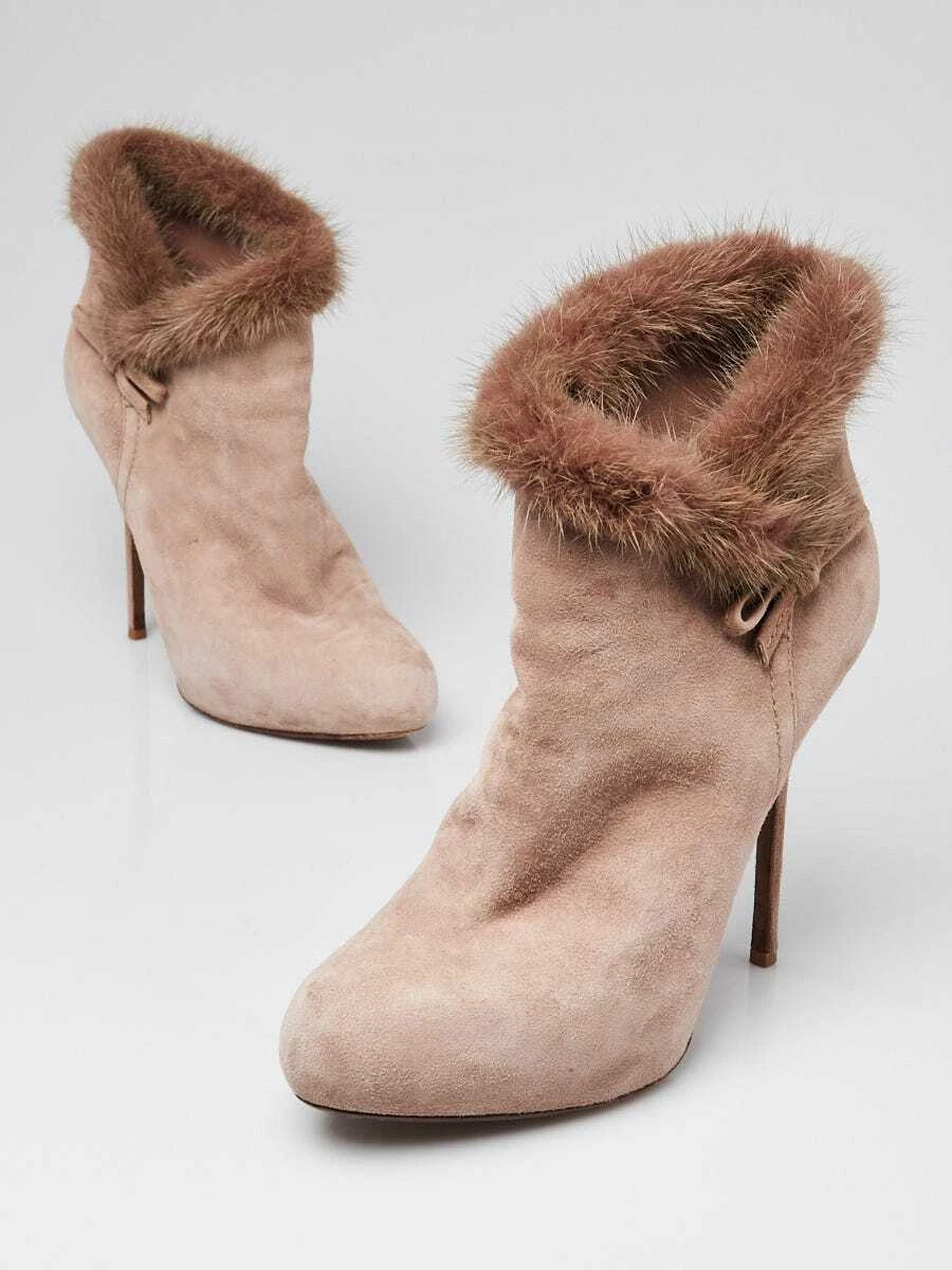 Bottes chevilles arc arc en daim/fourrure beige Christian Dior taille 9,5/40