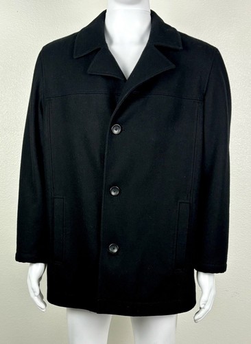 Claiborne Mens Peacoat Jacket Wool Blend Black L Single Breasted Lined Classic - Picture 2 of 11