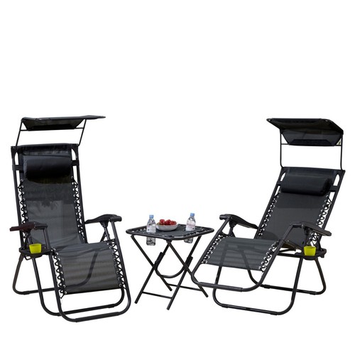 Neo Zero Gravity Chairs Reclining 3pcs Portable Sun Lounger Table Set Cup Holder - Picture 17 of 46