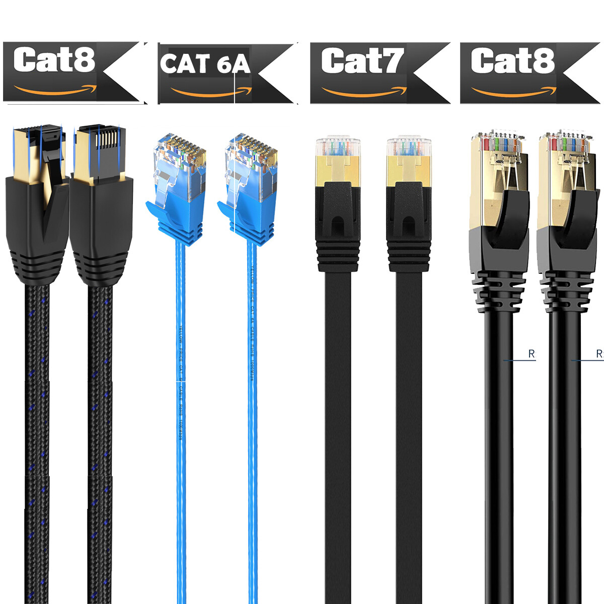 CAT6A CAT 7 CAT 8 Patch Network Cable Rj45 Ethernet 6ft 10ft 25ft 50ft ...