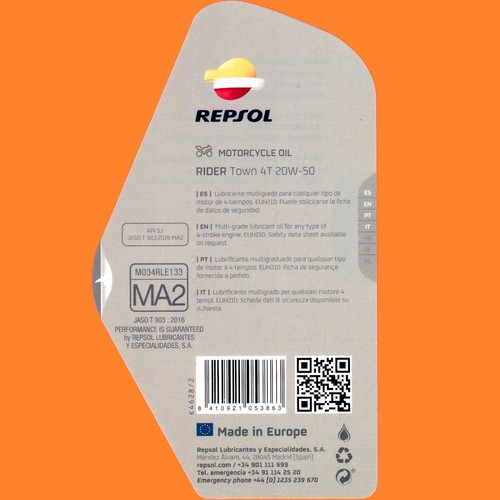 Repsol Rider Town 20W50 1L Aceite De Motor Mineral Para Motocicletas - Imagen 2 de 2