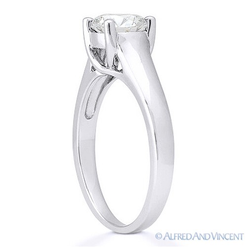 Anillo de compromiso solitario enrejado solitario moissanita de oro blanco 14 K de corte brillante redondo - Imagen 3 de 5