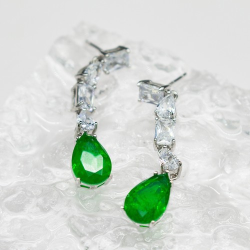 Brazilian Emerald Earrings Doublet Austrian Crystal 5A CZ Sterling Silver - Picture 1 of 8