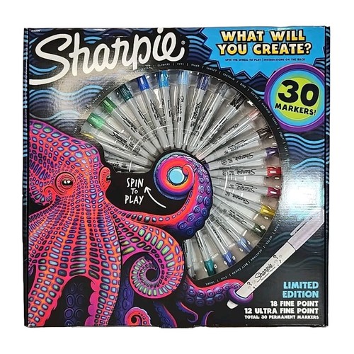 Sharpie 30 Markers Limited Edition Octopus Spin to Play w/ Mystery Marker NOS
