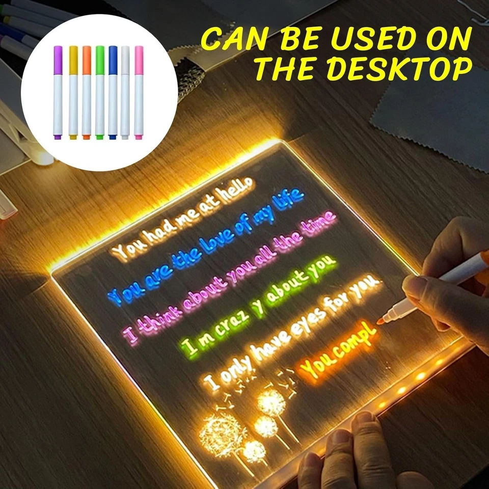 Lavagna Luminosa in Acrilica a LED con 7 Penne Colorati Ideale Regalo per Bimbi - Immagine 4 di 4
