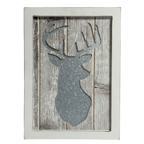 Tablón de madera de metal galvanizado decoración de pared cabeza de ciervo rústico granja - Imagen 1 de 5