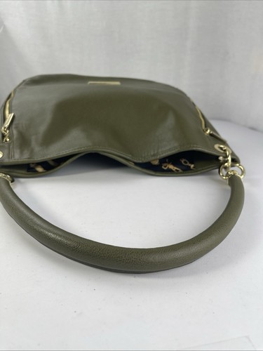 VTG Anne Klein Olive Green Hobo Purse Handbag Gold Hardware Side Zip W/ Grommets - Picture 13 of 24