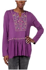 LOGO by Lori Goldstein Special Edition Embroidered Tunic Purple Slate