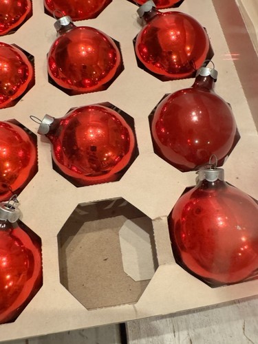 2 Boxes Vintage PYRAMID Red Ornaments (minus 1) USA Box Christmas Ornaments - Picture 13 of 19