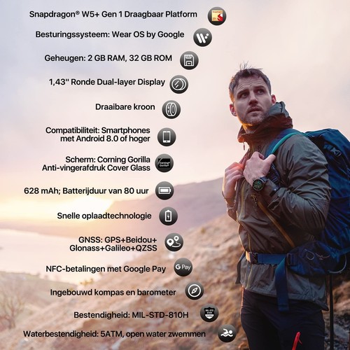TicwatchPro 5 Android Smartwatch voor heren Snapdragon W5+ Gen 1 Platform Wear O - Zdjęcie 2 z 7