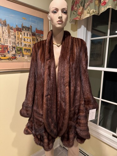NEU 10/12 Medium gerichtetes Rüschen-Design 37" echter brauner Nerz Swing Pelzmantel - Bild 7 von 10