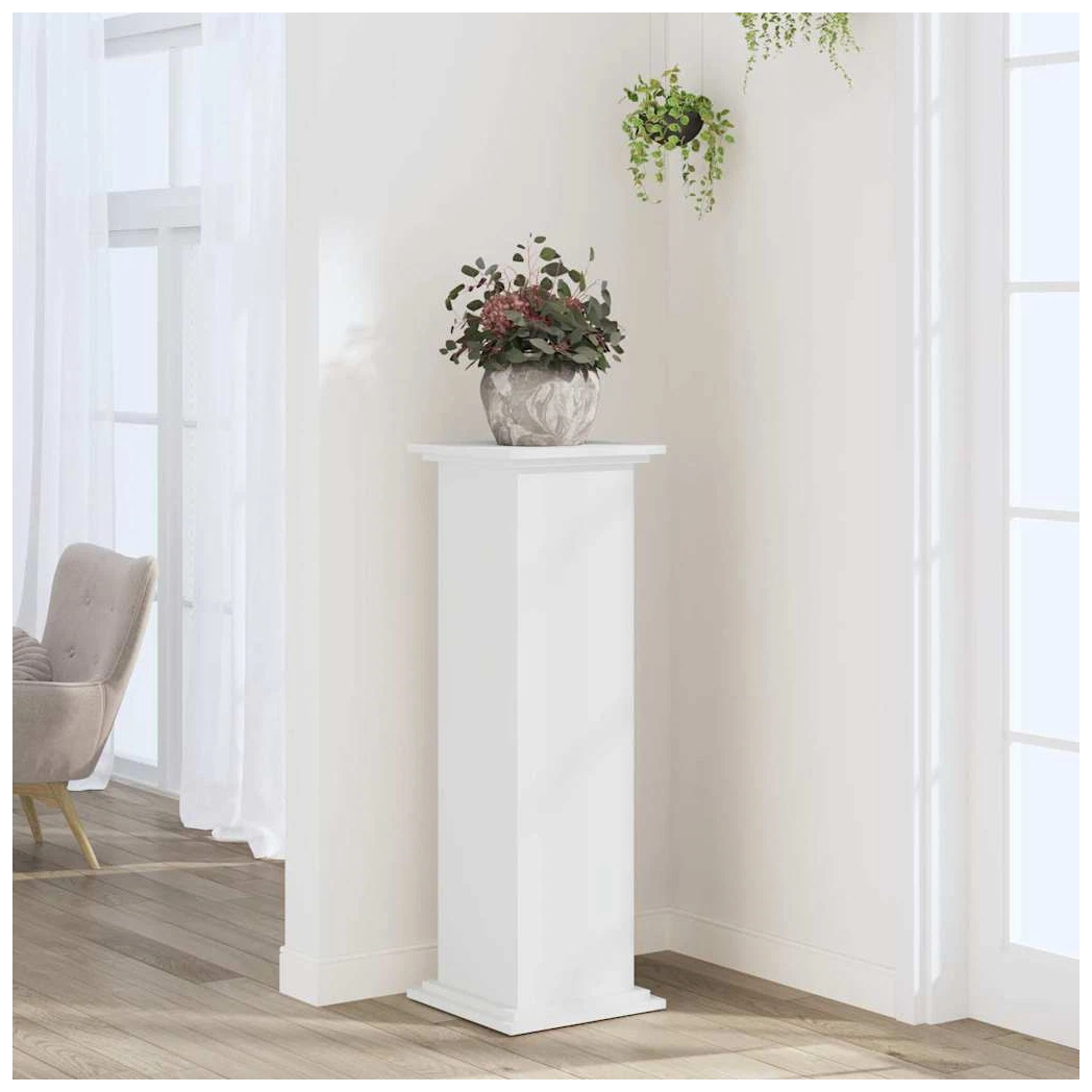 Plant Stand Minimal Modern White Engineered Wood 33x33x100cm Tall Indoor Outdoor