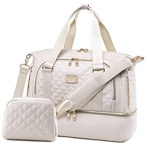  Gym Bag For Women,Travel Duffel Bag Weekender Bag,Sport Bag With Shoes Beige - Picture 1 of 8