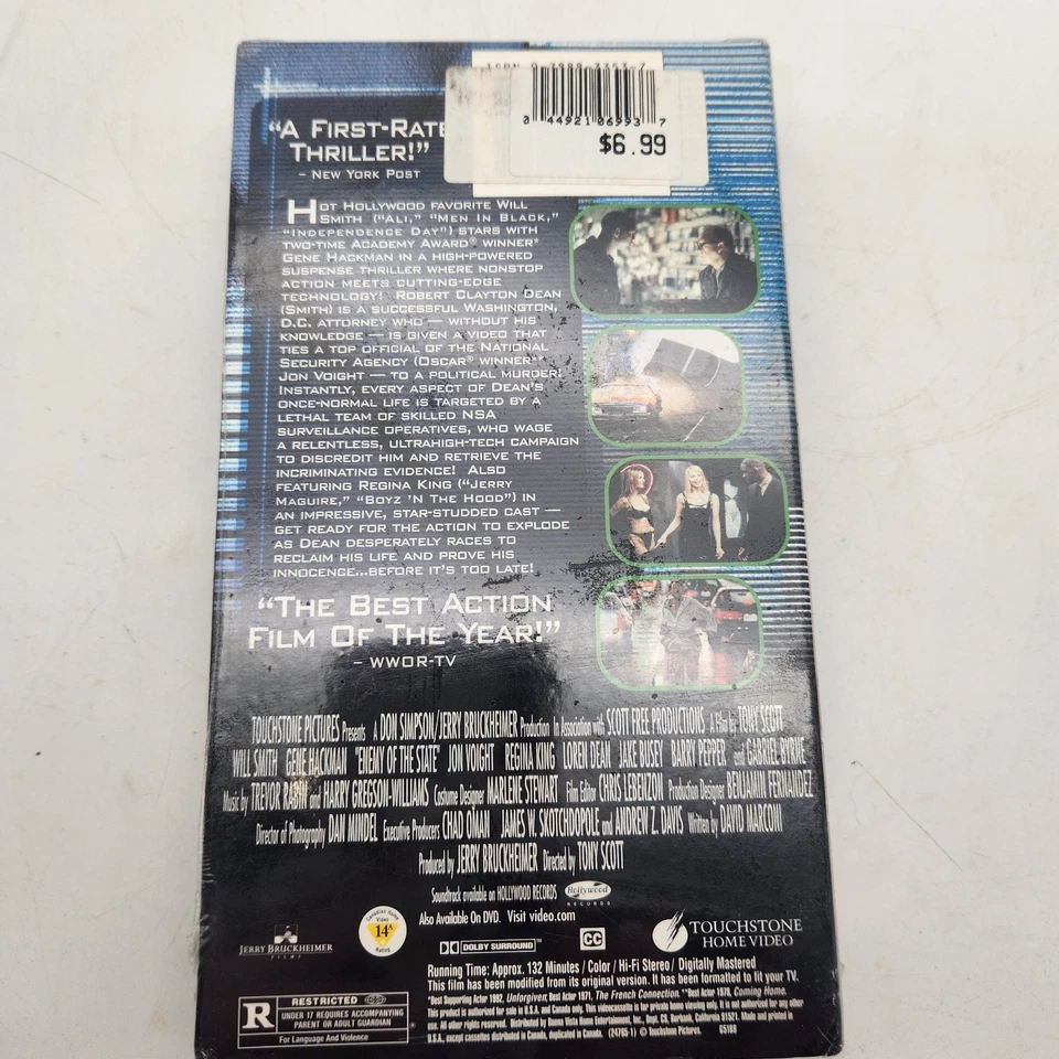 Enemy of the State Sealed VHS 1999 Will Smith Gene Hackman Rated R Thriller USA - Image 3 of 4